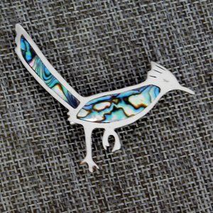 Vintage Mexican Pin Brooch Roadrunner Abalone Shell